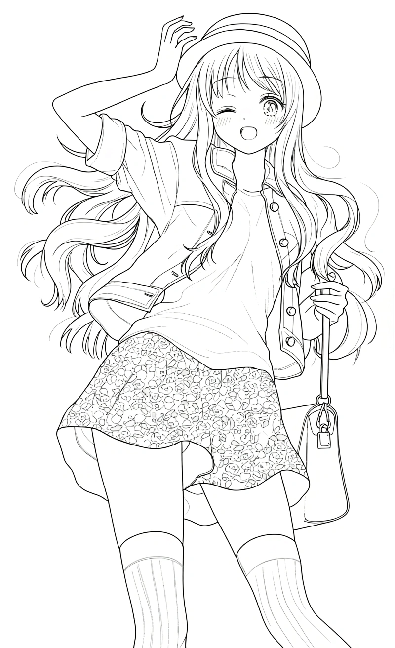 anime girl coloring pages - adult coloring books